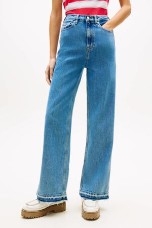 high waist wide leg jeans medium blue denim