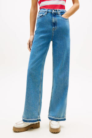 high waist wide leg jeans medium blue denim