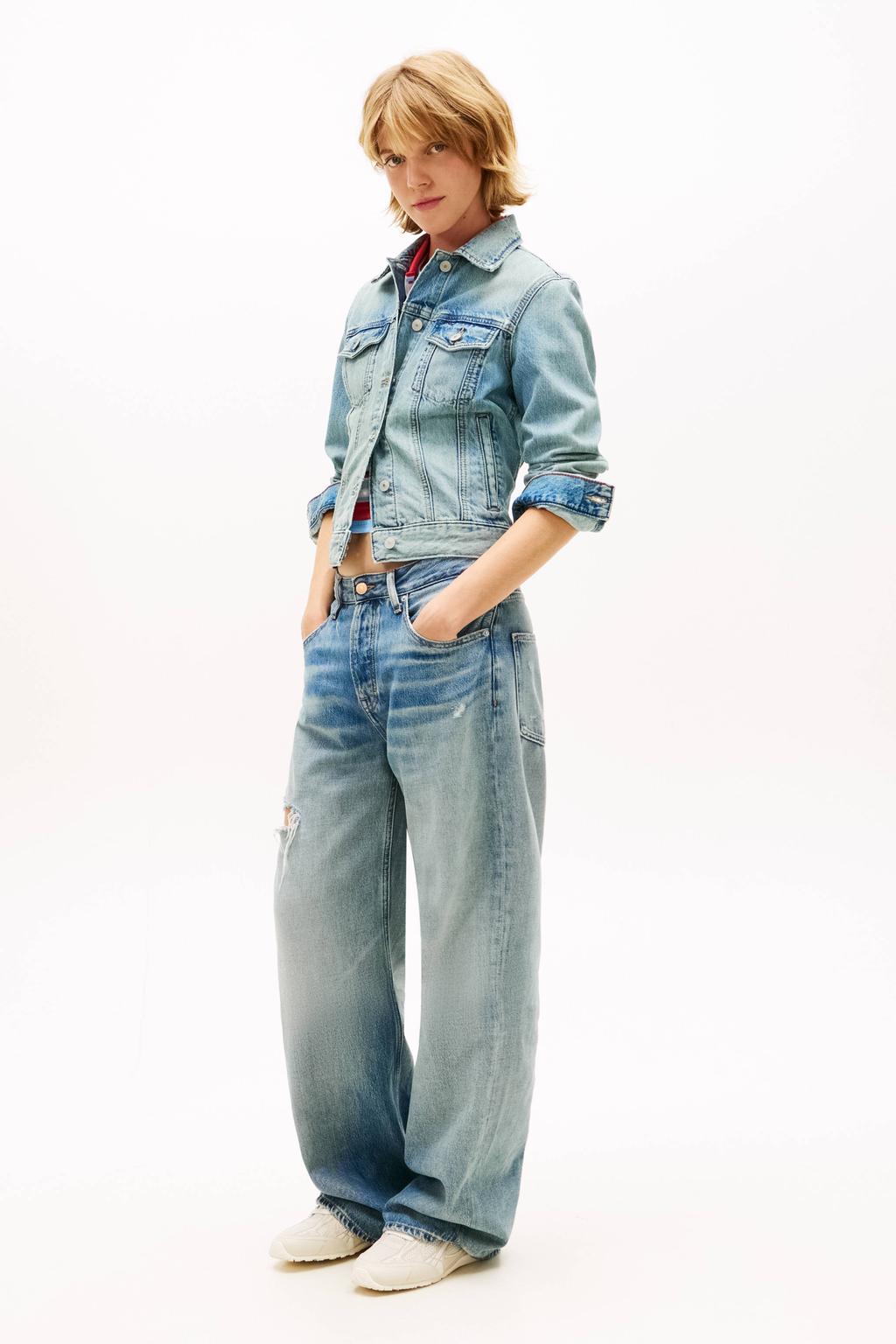 Light blue denim dames Tommy Jeans spijkerjas van katoen met effen, lange mouwen, klassieke kraag en knoopsluiting