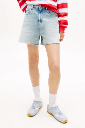 straight high waist short light blue denim