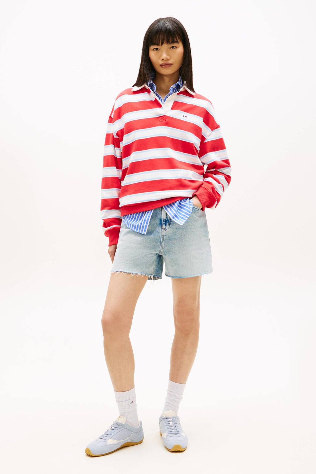 Light blue denim dames Tommy Jeans straight high waist short van denim met rits- en knoopsluiting