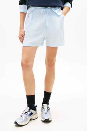 straight regular waist gestreepte casual short met linnen lichtblauw