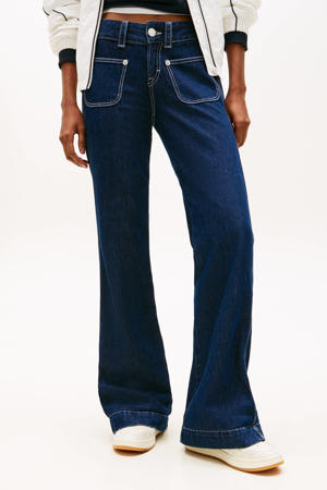 low waist flared jeans dark blue denim