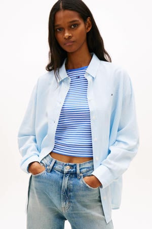 gestreepte blouse met linnen lichtblauw