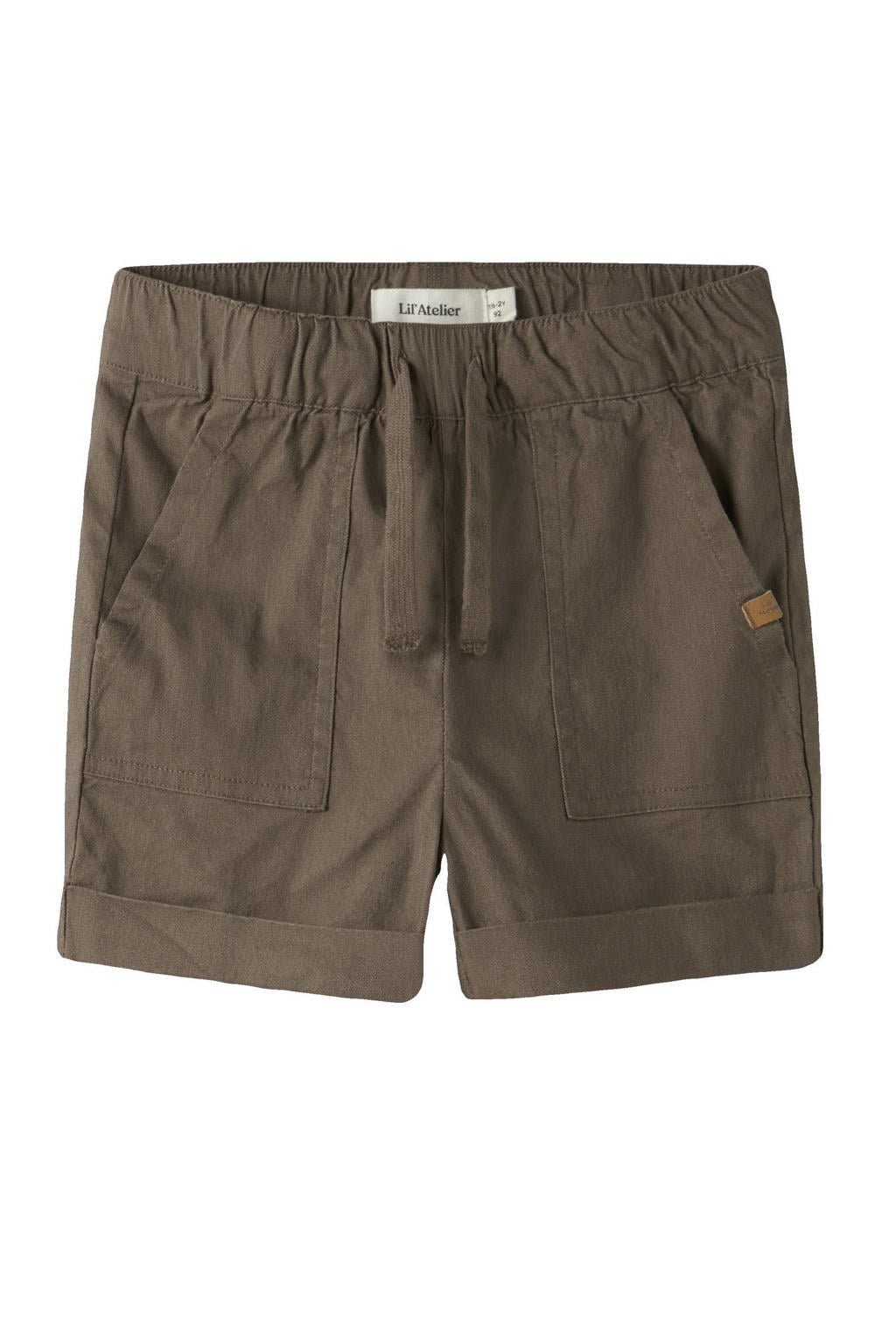 Bruine jongens LIL' ATELIER MINI regular waist casual short van viscose met loose fit, elastische tailleband met koord en effen