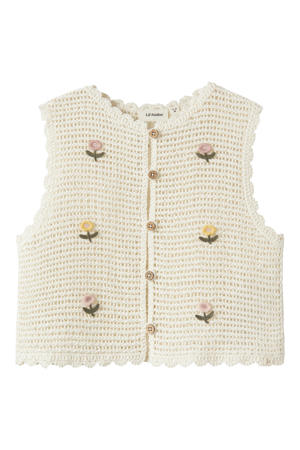 gebloemde gilet ecru gehaakt