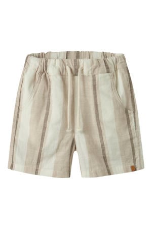 regular waist gestreepte casual short beige met textuur