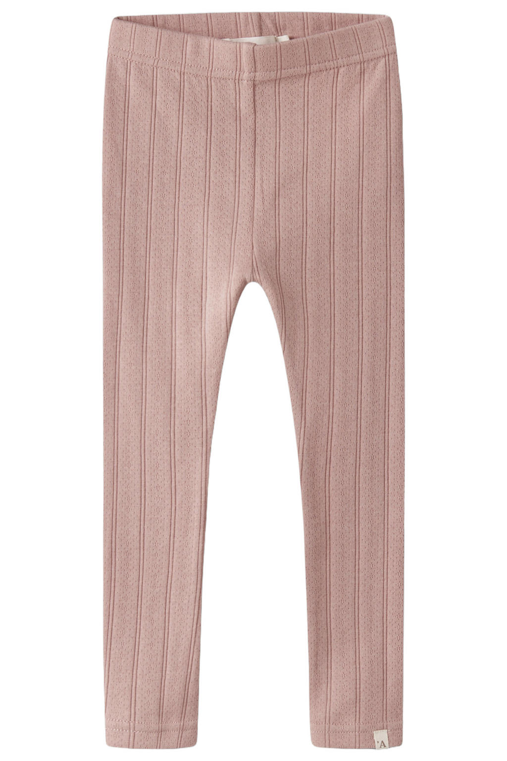 Roze meisjes LIL' ATELIER MINI slim regular waist legging ajour van katoen met elastische tailleband en effen