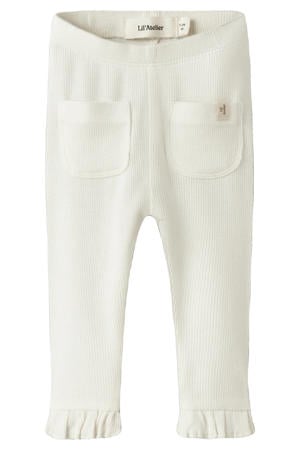 slim regular waist legging ecru met textuur
