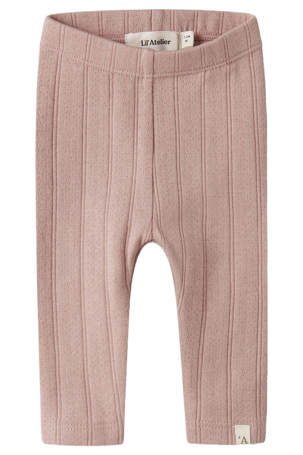 Roze meisjes LIL' ATELIER BABY slim regular waist legging ajour van katoen met elastische tailleband en effen