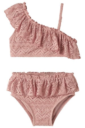 bikini met ruches oudroze