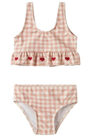 bikini met ruitenprint roze/wit