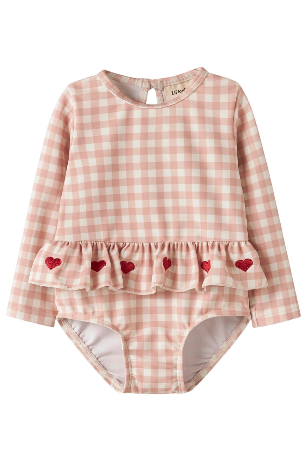 LIL' ATELIER BABY badpak met ruitenprint roze/wit
