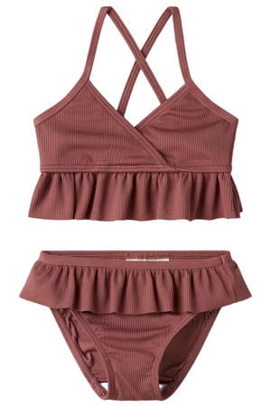 bikini met ruches donker oudroze
