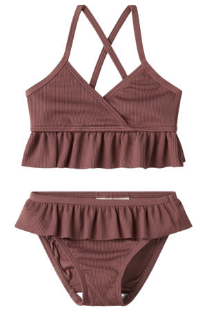 bikini met ruches donker oudroze