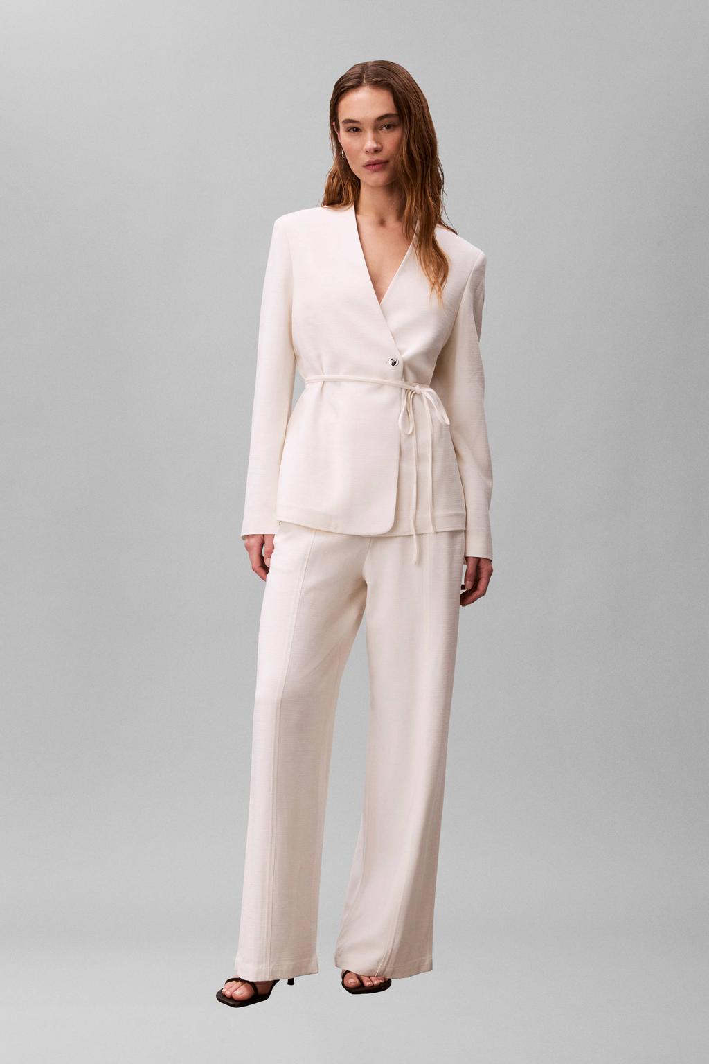 Ecru dames Calvin Klein regular blazer van viscose met effen, lange mouwen, overslagkraag en knoopsluiting