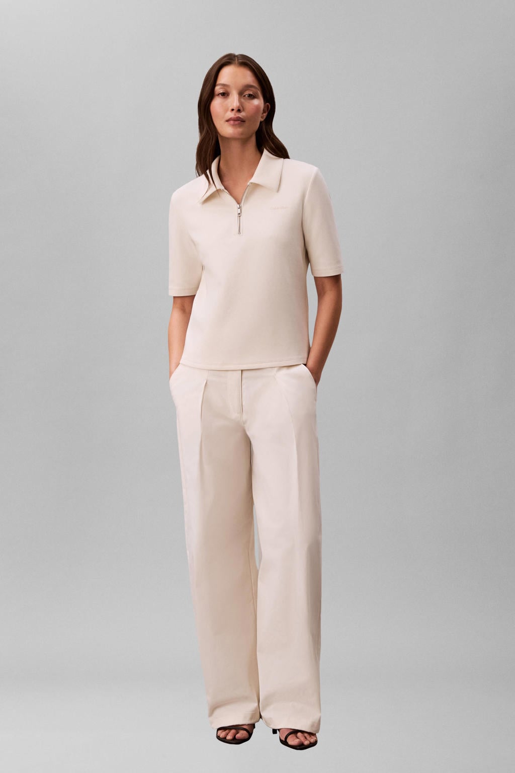 dames Calvin Klein polo met logo dessin, half lange mouwen en ritssluiting