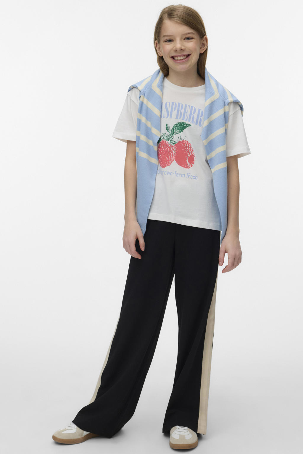 Witte meisjes VERO MODA GIRL T-shirt van katoen met printopdruk, korte mouwen en ronde hals