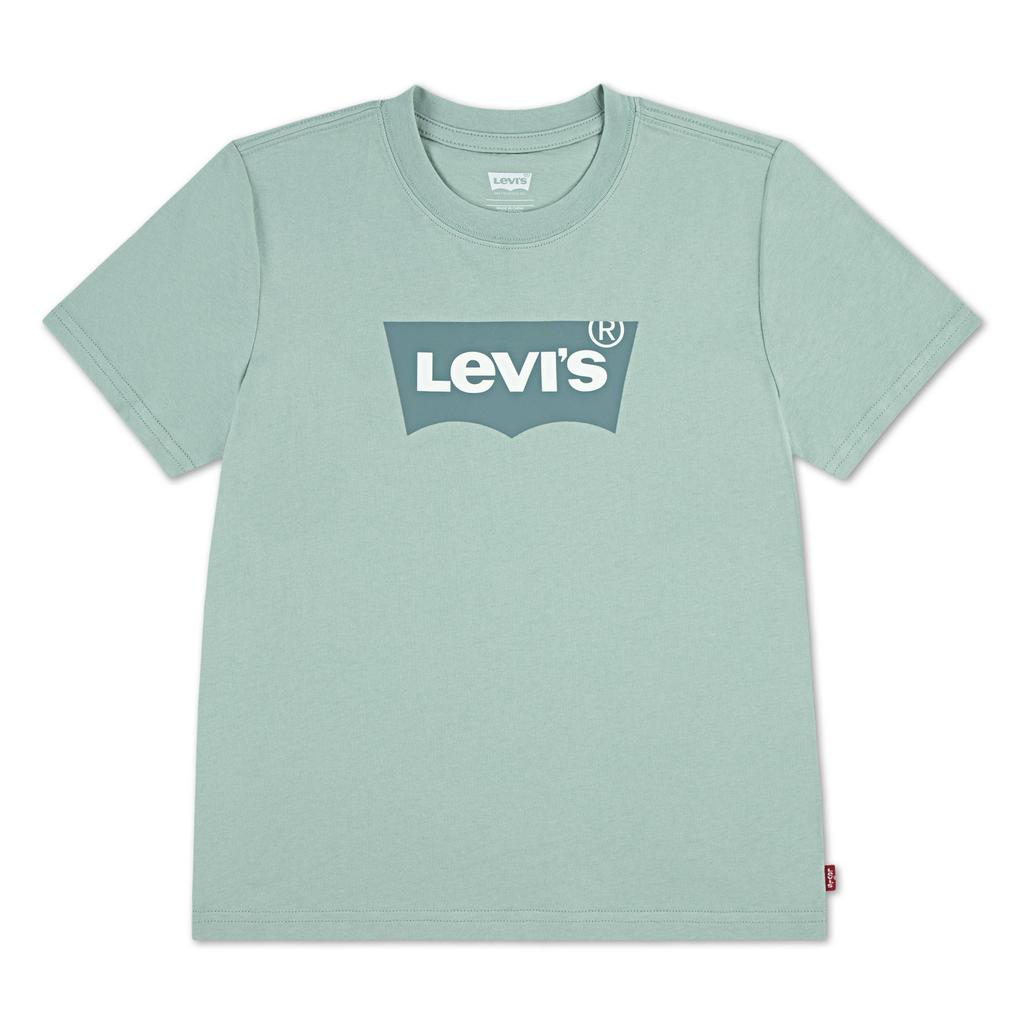 Groene jongens Levi's T-shirt van katoen met logo dessin, korte mouwen en ronde hals
