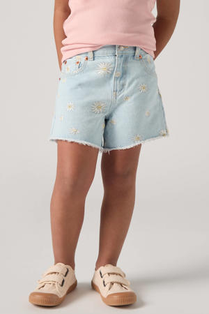 denim gebloemde short light blue denim