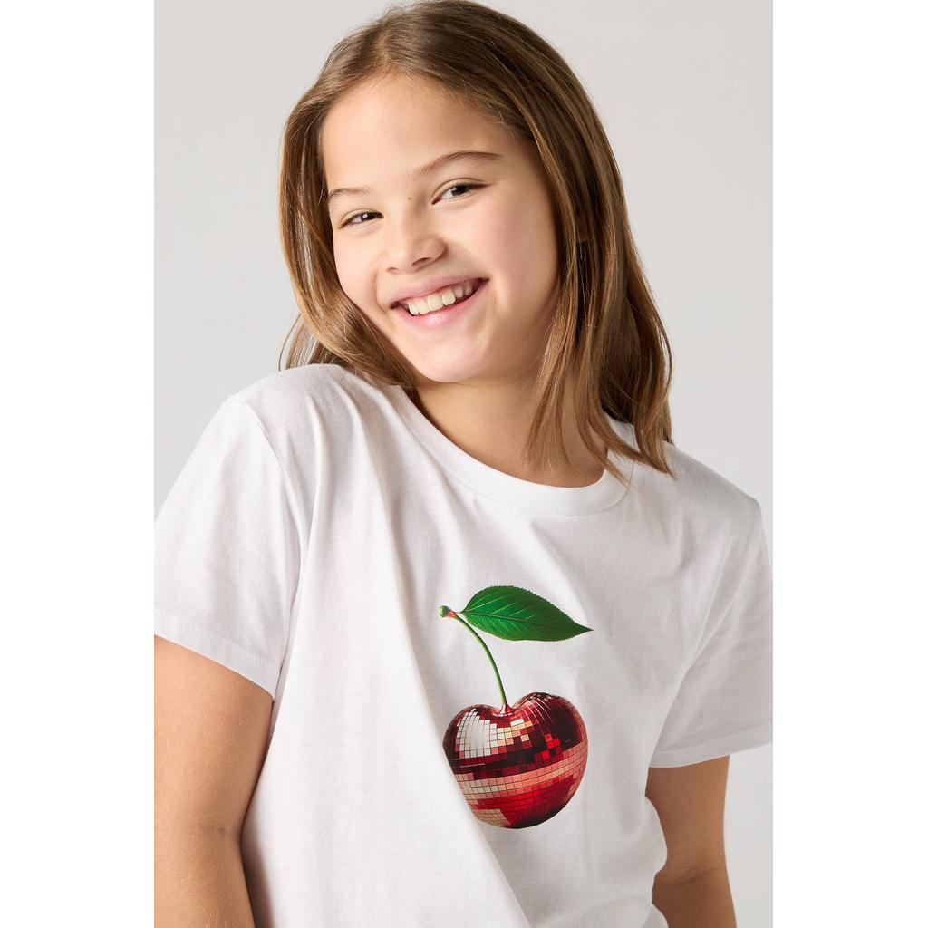 Witte meisjes Levi's T-shirt van katoen met printopdruk, korte mouwen en ronde hals