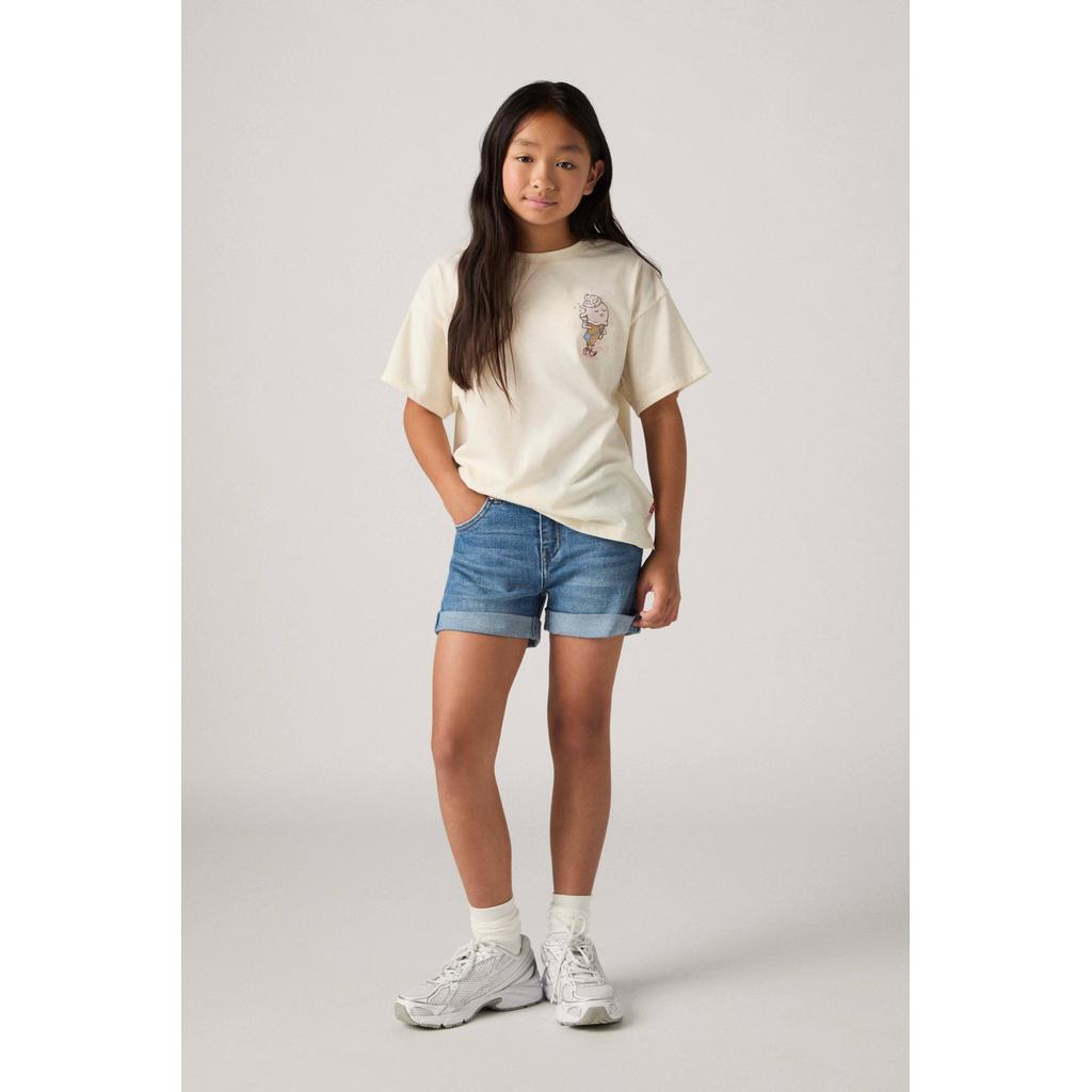 Ecru meisjes Levi's T-shirt van katoen met printopdruk, korte mouwen en ronde hals