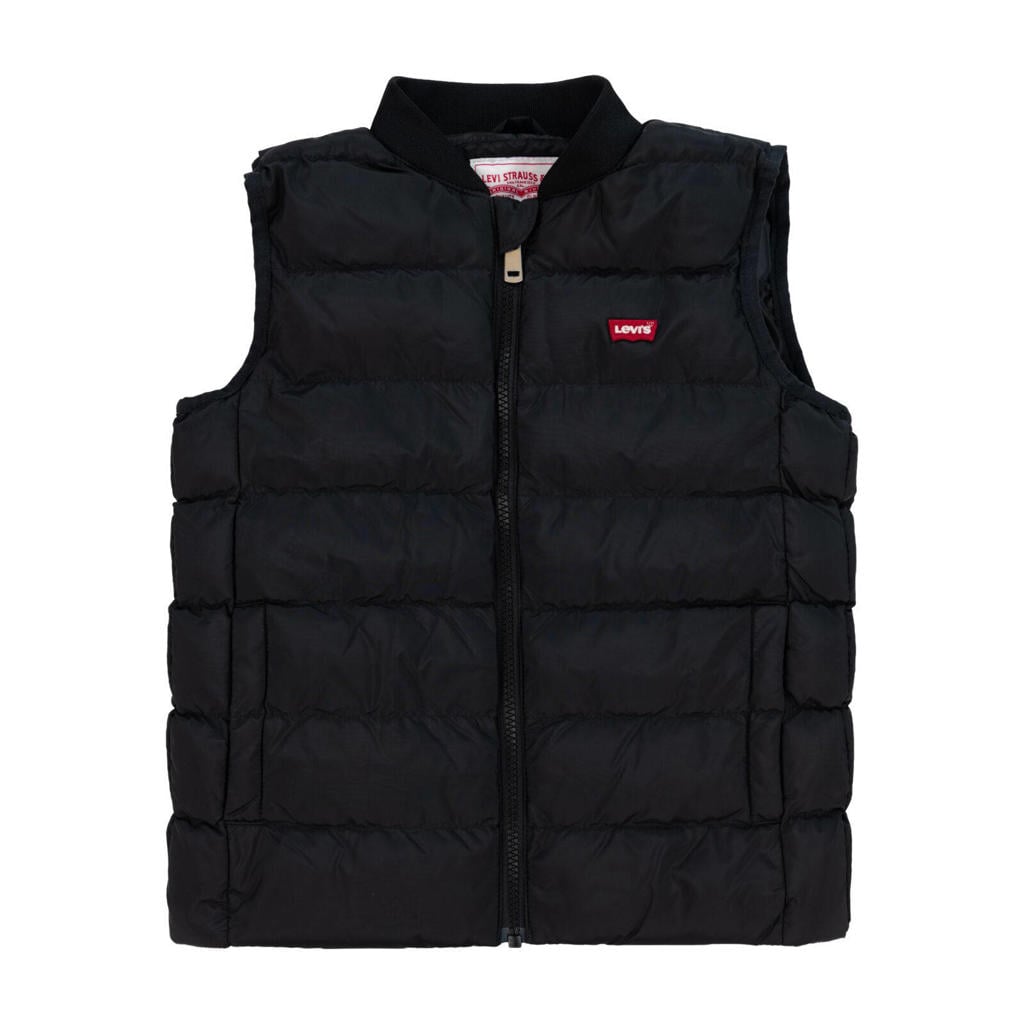 Zwarte jongens Levi's bodywarmer lente van polyester met effen, lange mouwen, opstaande kraag en ritssluiting