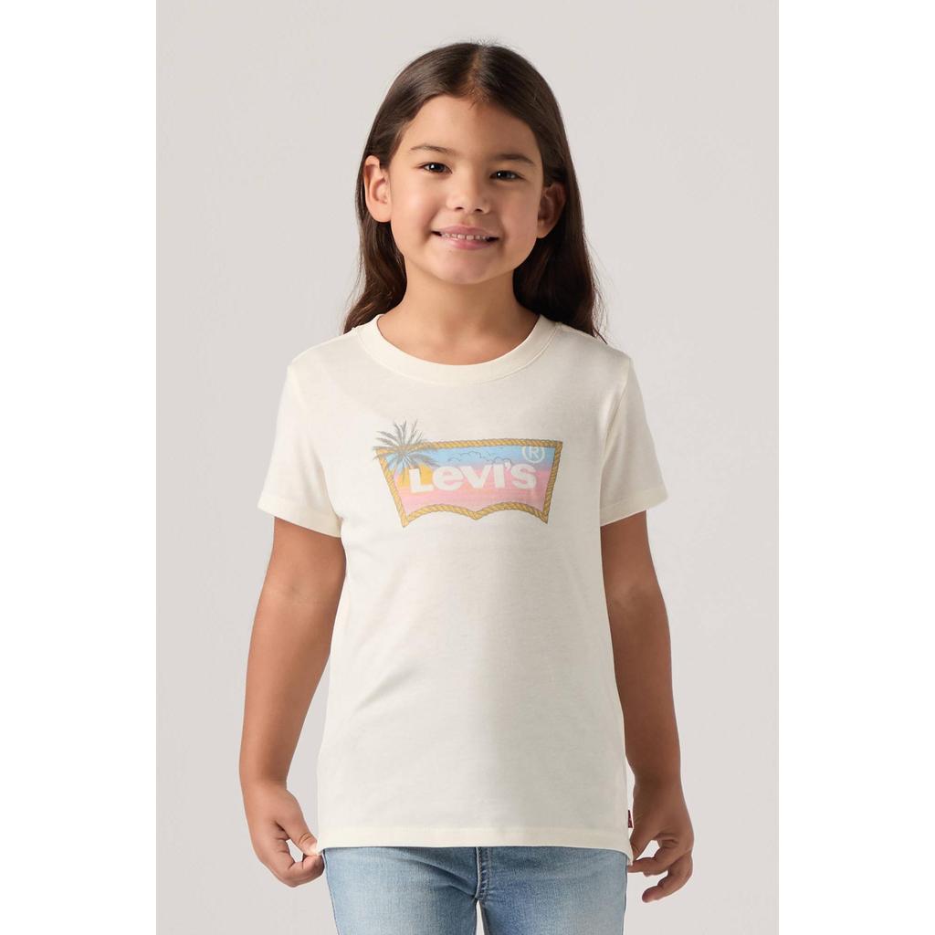 Witte meisjes Levi's T-shirt van katoen met printopdruk, korte mouwen en ronde hals