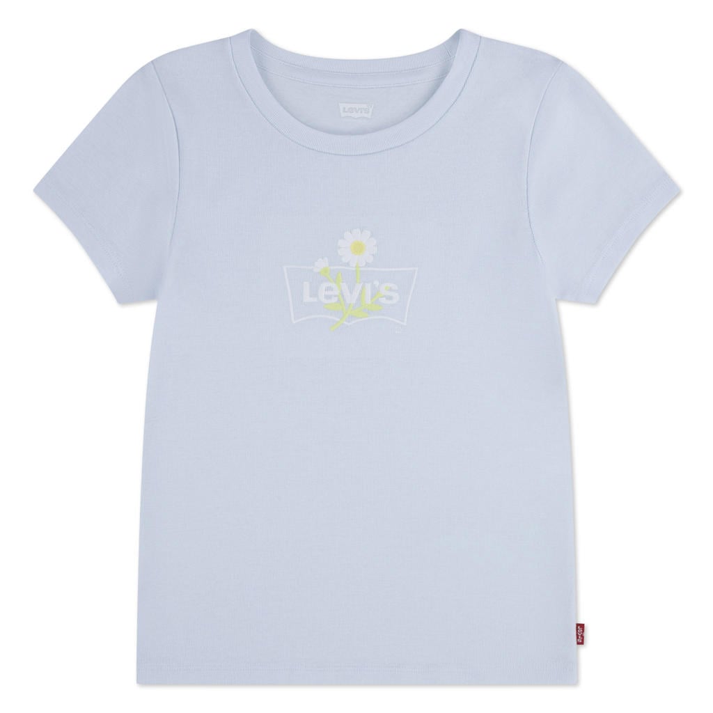 Lichtblauwe meisjes Levi's T-shirt van katoen met printopdruk, korte mouwen en ronde hals