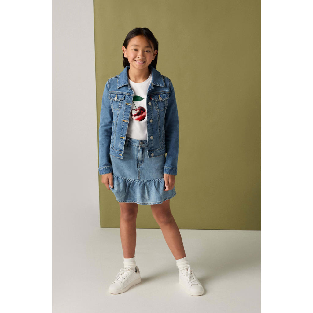Medium blue denim meisjes Levi's spijkerrok gemaakt van denim en met rits- en knoopsluiting