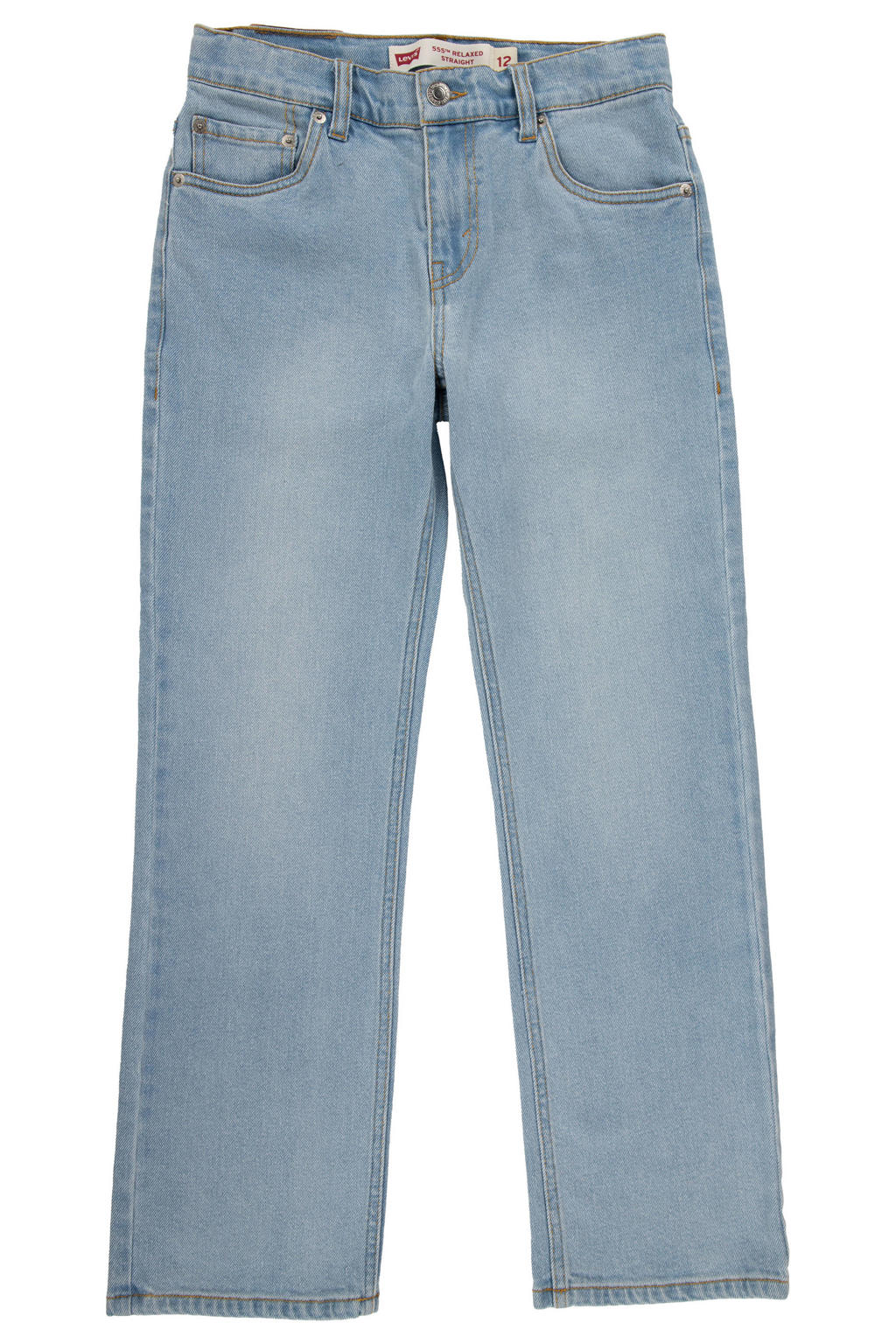 Light blue denim jongens Levi's straight leg jeans van stretchdenim met rits- en knoopsluiting en effen