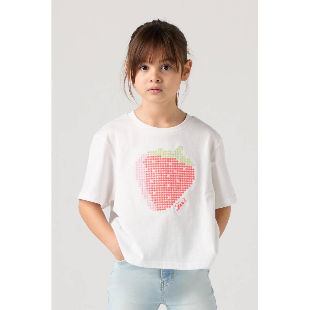 Witte meisjes Levi's T-shirt van katoen met printopdruk, korte mouwen en ronde hals