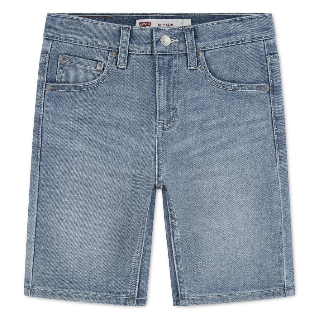 Light blue denim jongens Levi's short van denim met rits- en knoopsluiting en effen