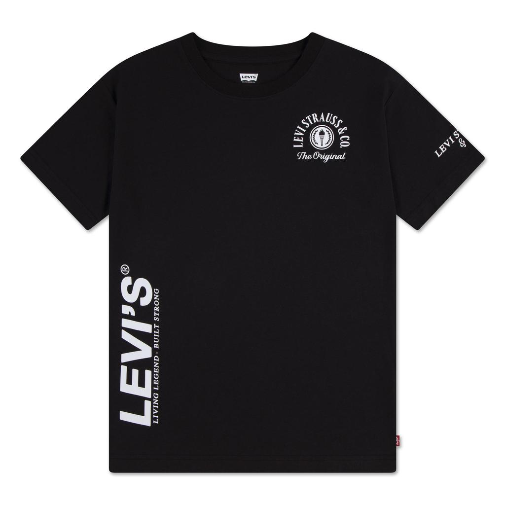 Zwarte jongens Levi's T-shirt van katoen met tekst print, korte mouwen en ronde hals