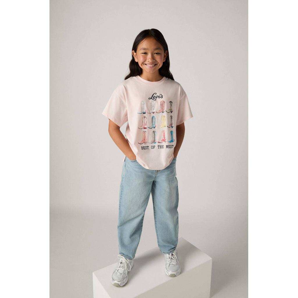 Roze meisjes Levi's T-shirt van katoen met printopdruk, korte mouwen en ronde hals