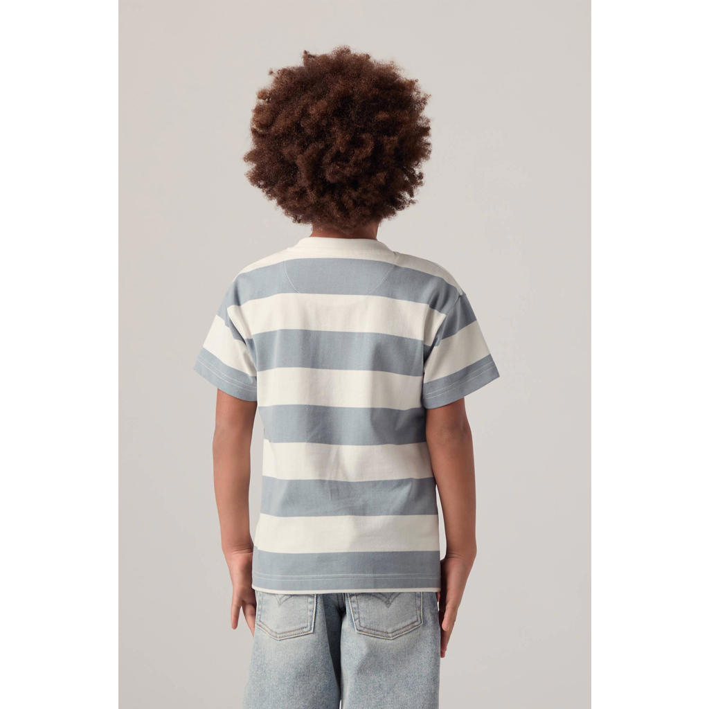 Blauw en witte jongens Levi's gestreepte T-shirt van katoen met logo dessin, korte mouwen en ronde hals