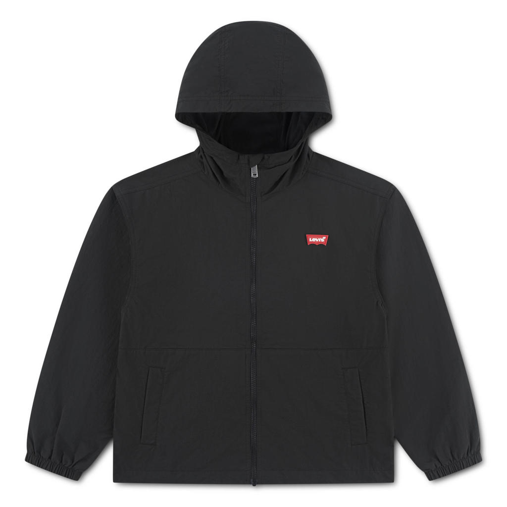 Zwarte jongens Levi's jack van nylon met effen, lange mouwen, capuchon en ritssluiting