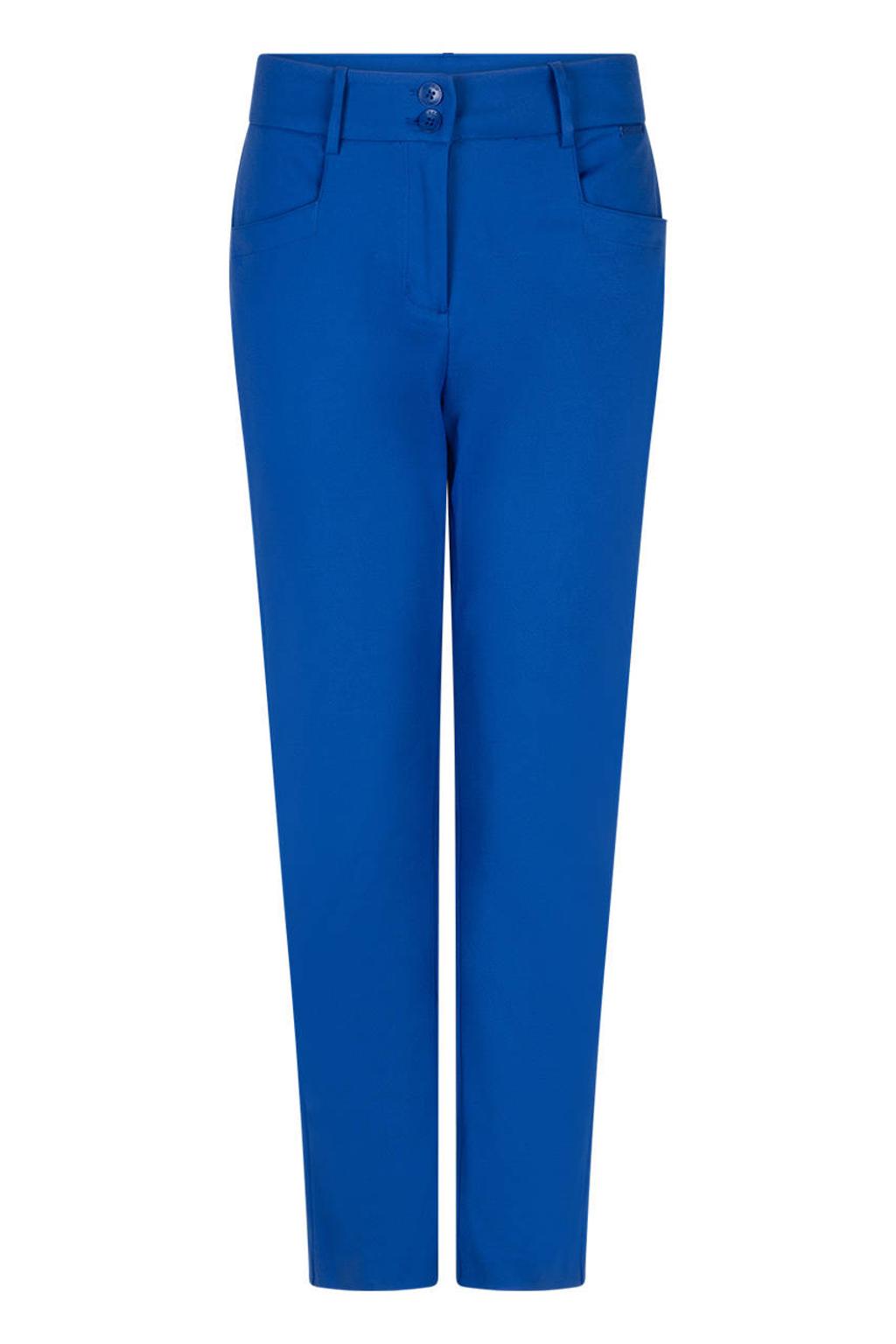 Blauwe dames Red Button straight regular waist broek van polyamide met rits- en knoopsluiting en effen