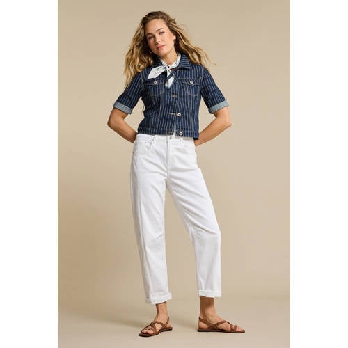 Red Button denim blouse met krijtstreep donkerblauw afbeelding