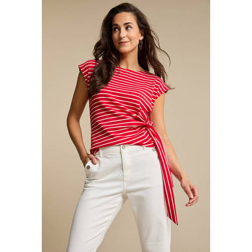 Red Button jersey gestreepte top rood gebreid afbeelding