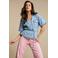 Red Button denim wide leg regular waist broek lichtroze