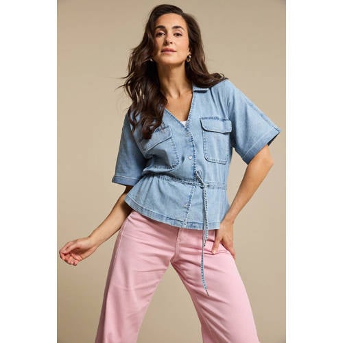 Red Button denim wide leg regular waist broek lichtroze afbeelding