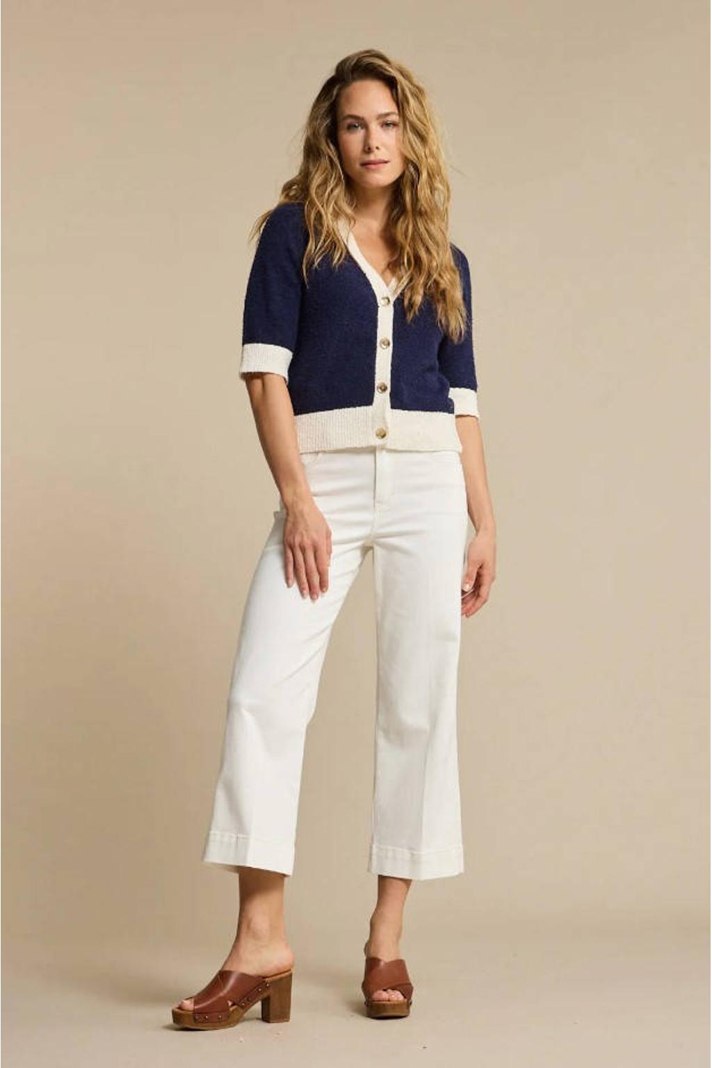 Ecru dames Red Button Conny Fancy Stitching Off White L26 cropped jeans van denim met regular waist