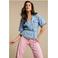 Red Button blouse light blue denim