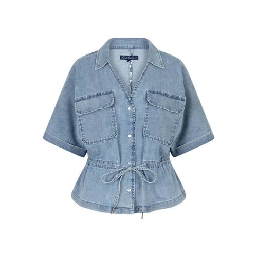 Red Button blouse light blue denim afbeelding
