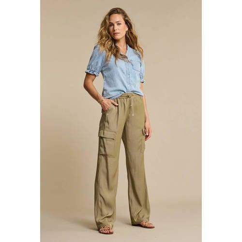 Red Button blouse light blue denim afbeelding