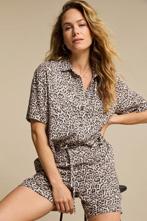 blouse met panterprint bruin