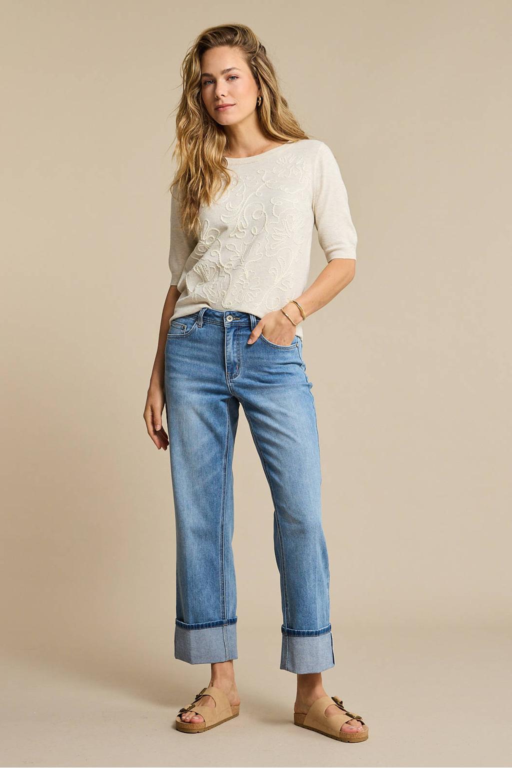 Medium blue denim dames Red Button Kim High Hem & scarf loose fit jeans met regular waist en effen