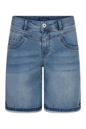 straight high waist short medium blue denim