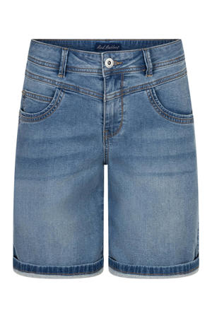 straight high waist short medium blue denim